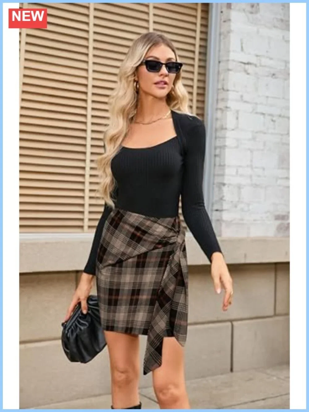 Women's Plaid Pencil Skirt High Waist Bow Tie Stretch Bodycon Mini